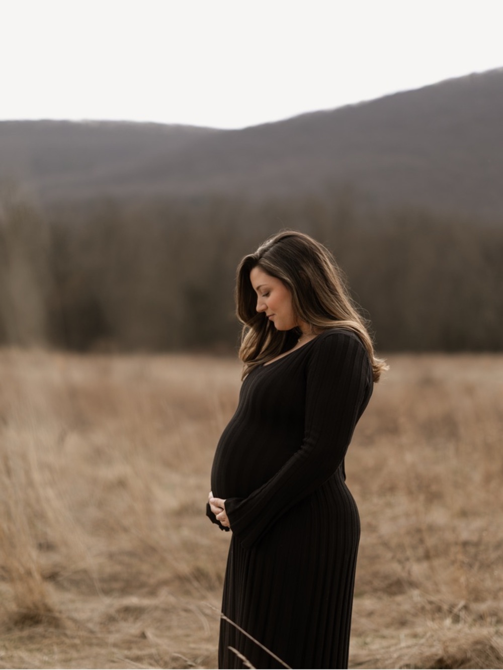Pink blush Ribbed Black Maternity Knit Maxi Dress